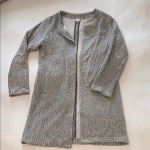 Gray and white “trench coat” sweater